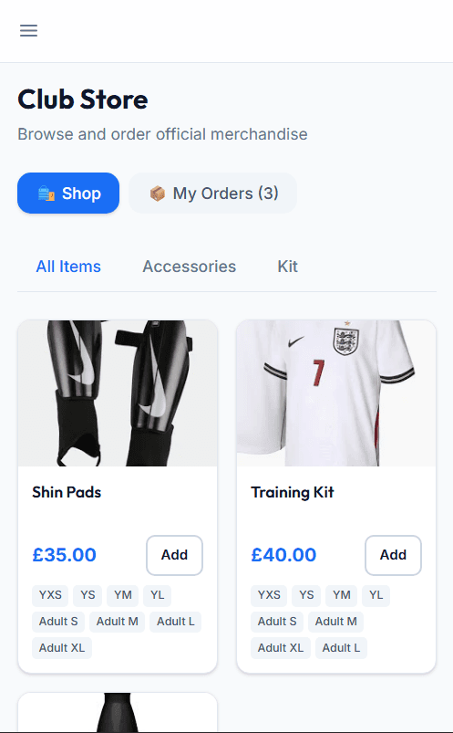 FootballPro app screen for grassroots clubs